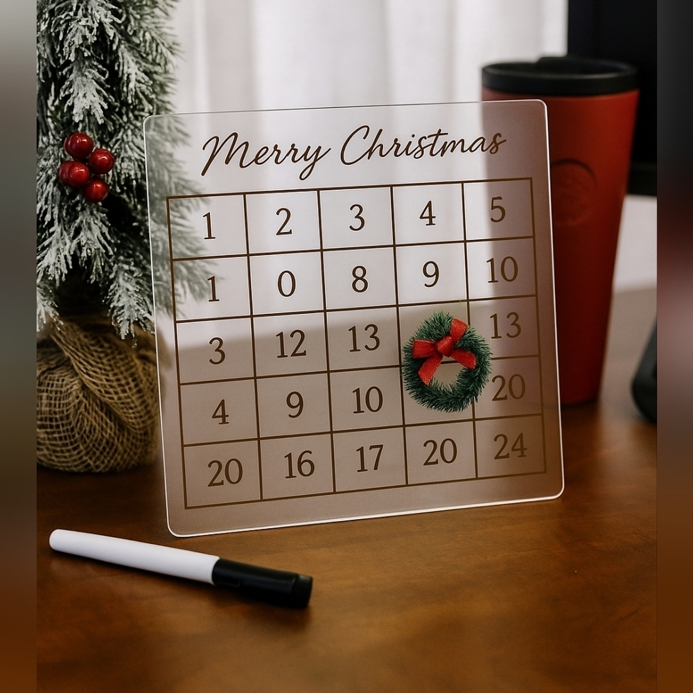 Dry Erase Christmas Countdown Advent Calendar 9"x9" Magnetic Wreath Holiday Deco